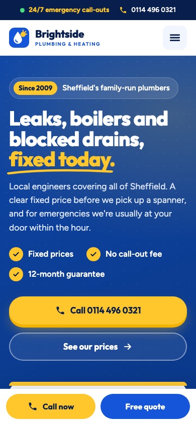Brightside Plumbing & Heating design on a phone