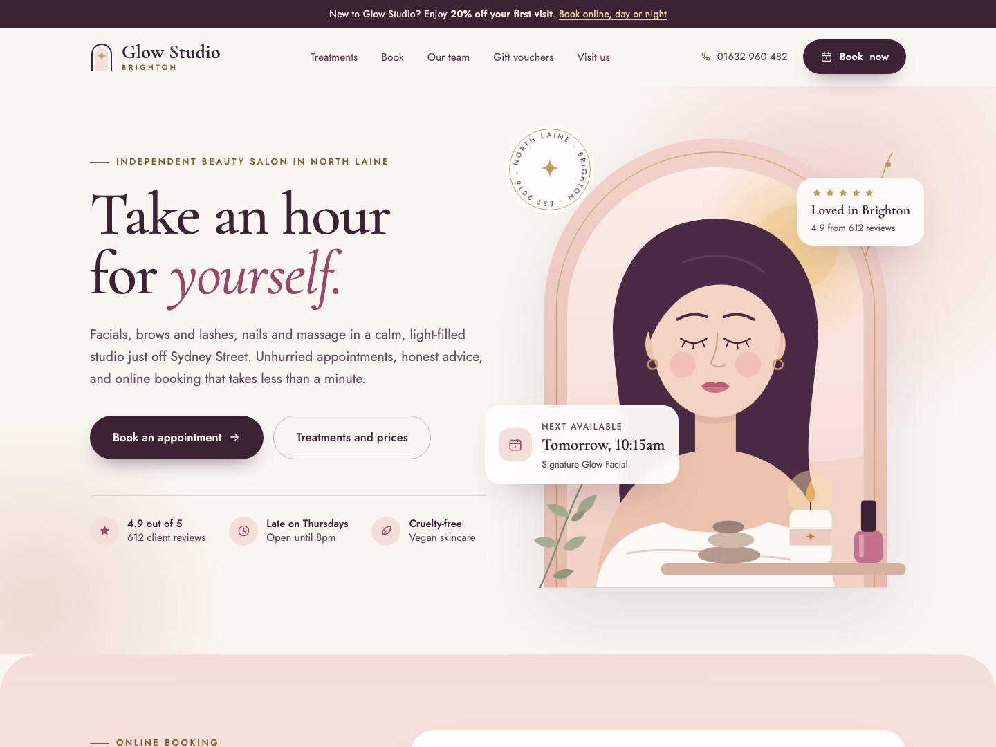 Glow Studio website, desktop