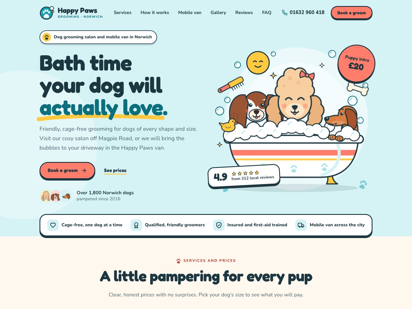 Happy Paws Grooming website, desktop