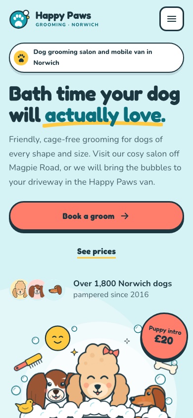 Happy Paws Grooming design on a phone