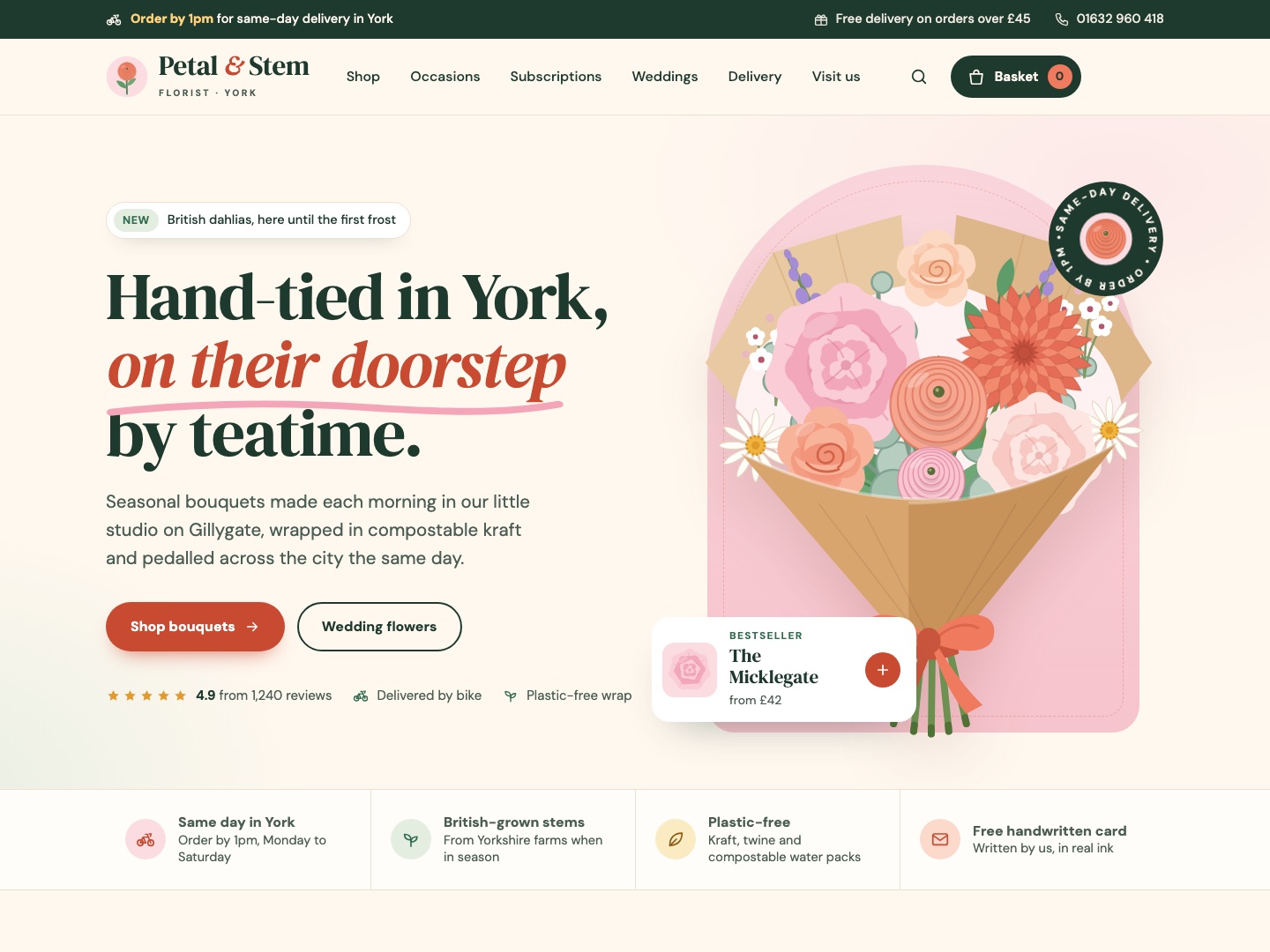 Petal & Stem website, desktop